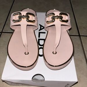 ALDO Blush Pink Sandals with Gold Chain Accent